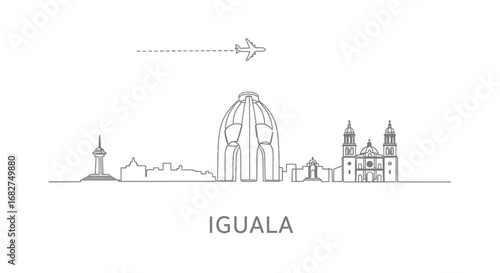 Iguala Skyline Minimal with Cityscape Outline, and Airplane.