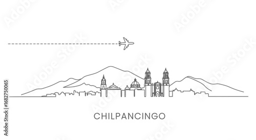 Chilpancingo skyline with airplane, and vector.