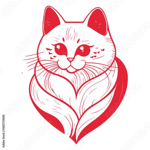 Red feline sketch showcasing artistic expression and creative design with intricate detailing in