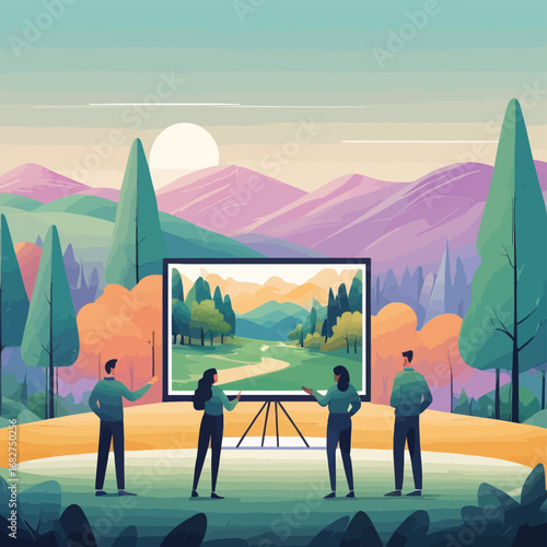 vector men and women outdoor meetings for business 