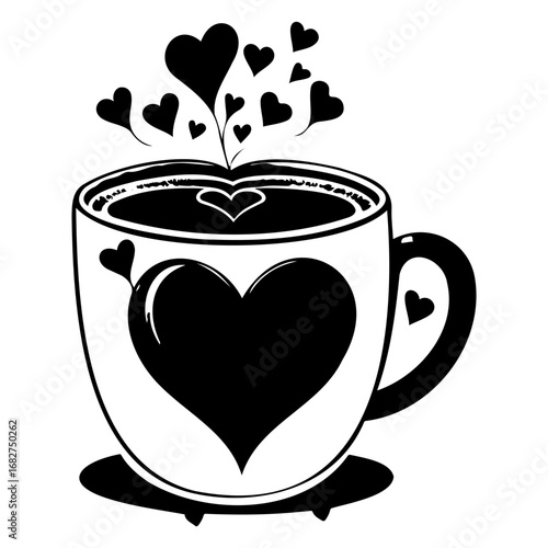 Romantic coffee concept displaying a cup of love with heart shaped bubbles creating a joyful morning