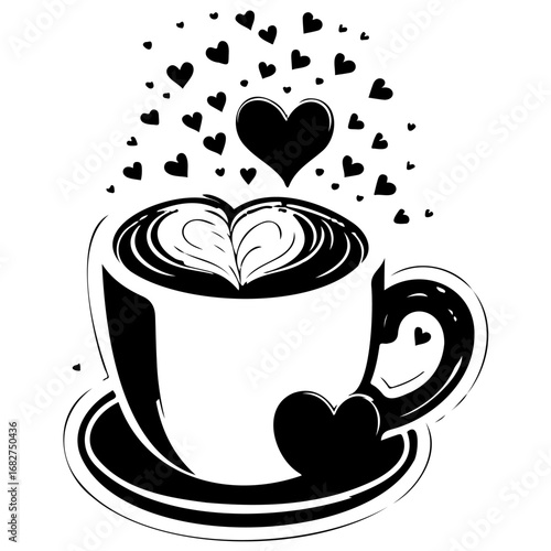 Romantic coffee illustration with heart details expressing love and affection for coffee beverages
