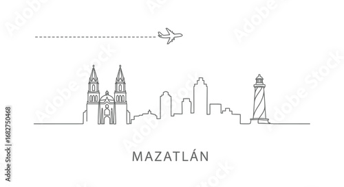 Mazatlan Skyline Vector with Travel Mexico.
