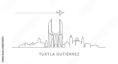 Tuxtla Gutierrez Skyline with Airplane, and Minimal.