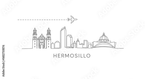 Hermosillo Skyline with Airplane, and Mexico.