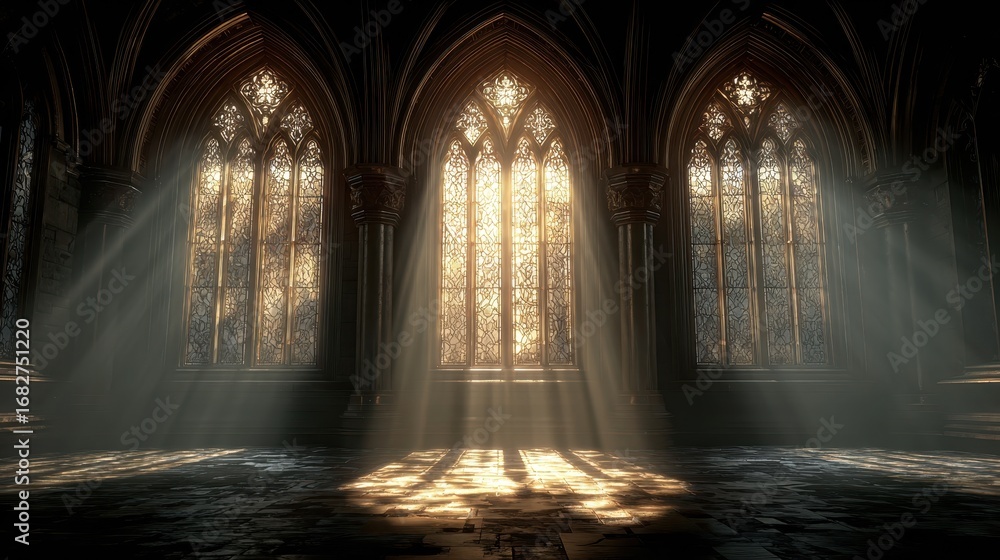 Fototapeta premium Gothic Cathedral Sunlight Through Stained Glass Windows