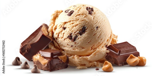 Creamy ice cream with chocolate and peanut butter pieces