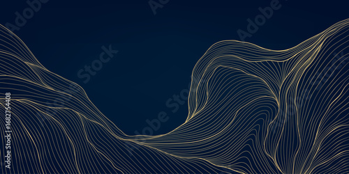 Vector japanese line wave, abstract ocean texture, asian style illustration. Flow package, organic poster, river, cloud curve shape