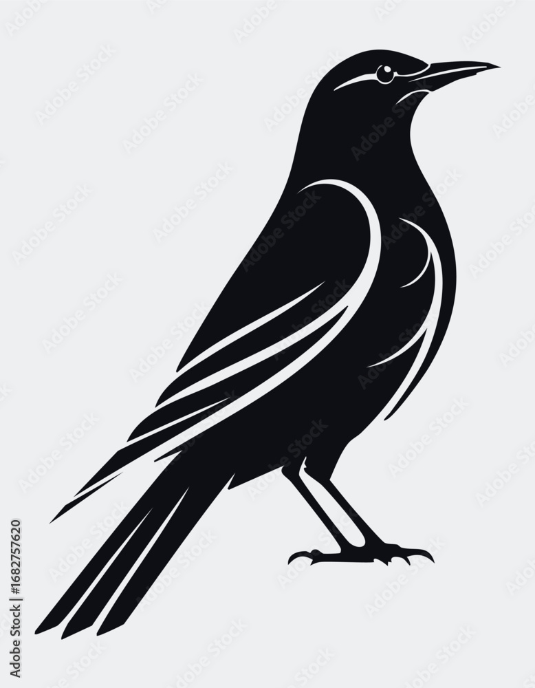 Obraz premium Bird Aves Animal Vector Logo in Black and White, Clean and Minimalist Style, Perfect for Wildlife Branding, Nature Illustration, and Distinct Animal Identity 