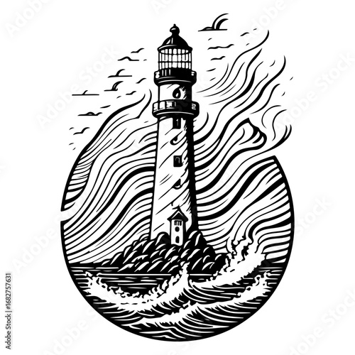 Striking lighthouse vector illustration showcasing coastal protection, maritime guidance,