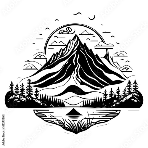 Striking mountain scene showcasing nature's majestic beauty and outdoor tranquility with stylized