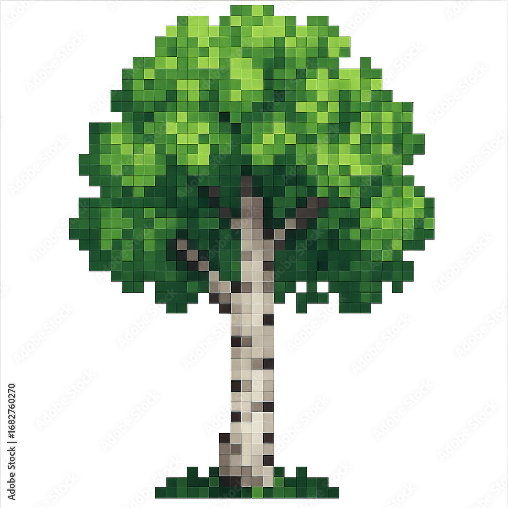 Fototapeta premium Pixelated Birch Tree in Simple Design for Artistic Backgrounds