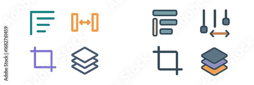 Graphic design icons for editing and layout adjustments. Modern 3D Icon Set