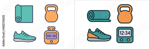 Workout and training fitness equipment and accessories. Modern 3D Icon Set