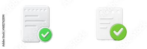 Document with checkmark icon symbolizing approval and completion. Modern 3D Icon Set