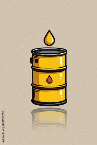 Oil barrel and drop on beige background , oil drum logo , vector illustration design.