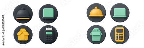 Stylized icons for delivery and payment services. Modern 3D Icon Set