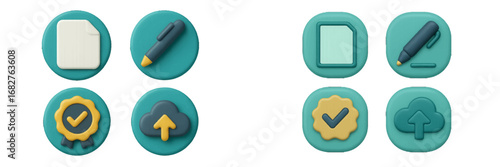 Icons for document, writing, and cloud services. Modern 3D Icon Set