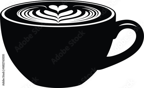 Coffee cup with latte art, showcasing a heart design in foam, perfect for a morning break