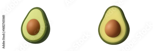 Ripe Avocado Halves with Pit, Healthy Food Ingredient, Tropical Fruit. Modern 3D Icon Set