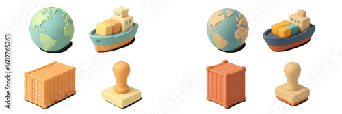 Global Shipping and Logistics Icons. Modern 3D Icon Set