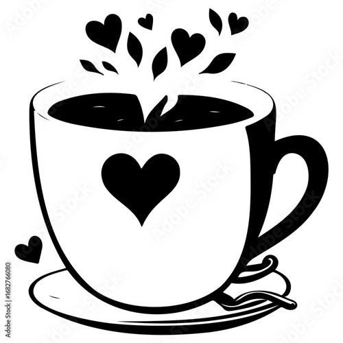 Stylized mug illustration featuring heart shapes conveying love and affection through a cup of