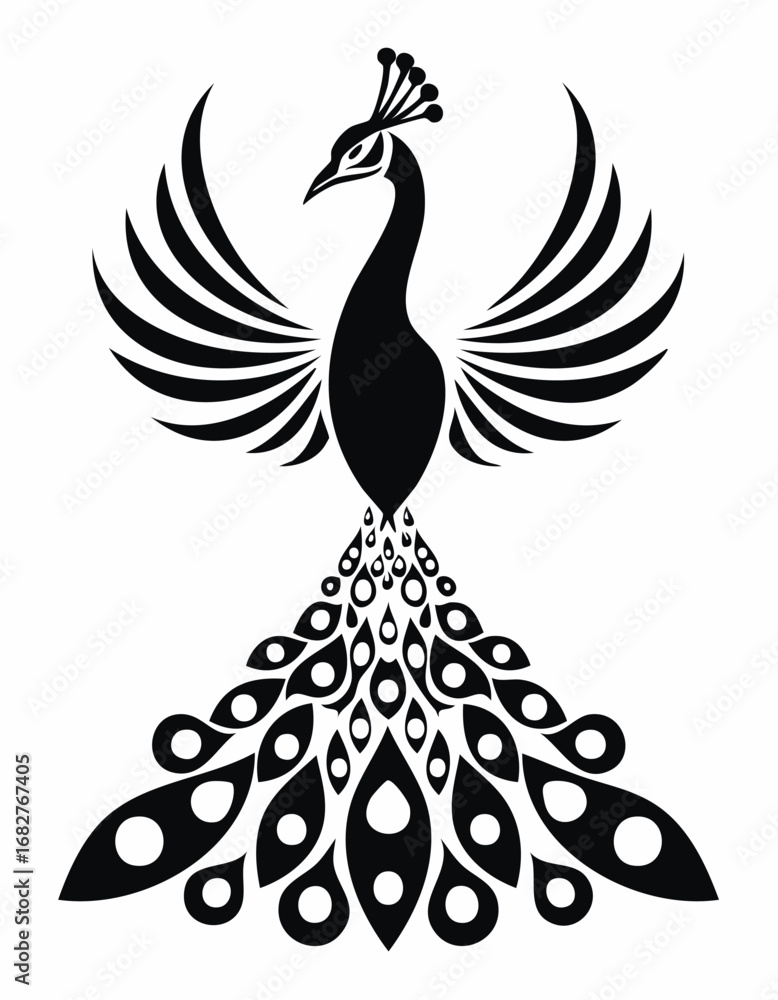 Obraz premium Peacock Bird Vector Logo in Black and White, Minimalist and Simple Design, Ideal for Wildlife Branding, Nature Illustration, and Unique Animal Identity 