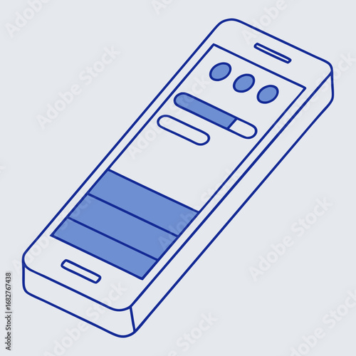 Isometric Line Art Illustration of a Smartphone with App Interface.