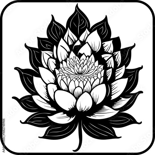 Symmetrical floral depiction showcasing intricate petal layering a stylized botanical illustration