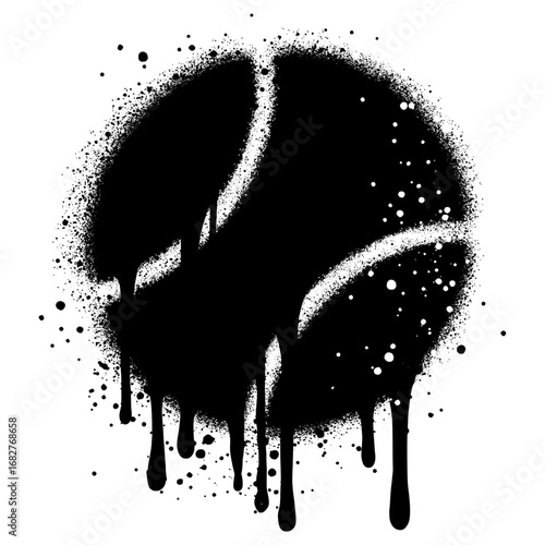 Tennis ball in urban graffiti style with black spray paint. vector illustration.
