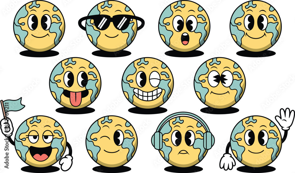 Obraz premium Collection of cartoon earth globe characters with expressions