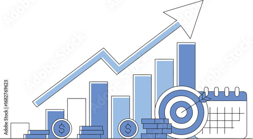 Financial growth chart with target and calendar finance