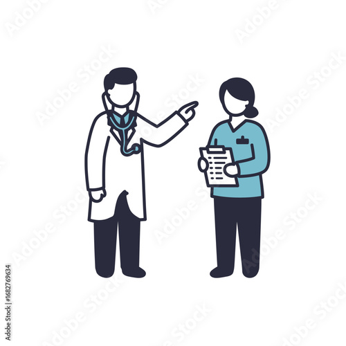 Doctor and Nurse Illustration Medical Professionals in Consultation Pointing and Holding Chart.