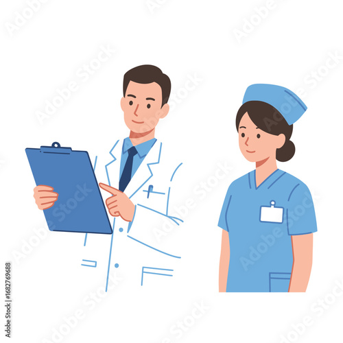 Doctor and Nurse Illustration Medical Professionals in Uniforms.