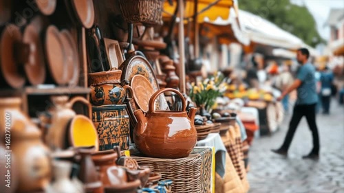 Wallpaper Mural Outdoor market stall overflowing with handcrafted terracotta pottery and dishes Torontodigital.ca
