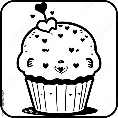 Whimsical cupcake illustration with hearts sprinkling a touch of sweetness and affection in