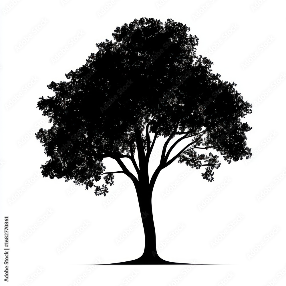 Fototapeta premium Woodland autumn tree silhouette illustration black.