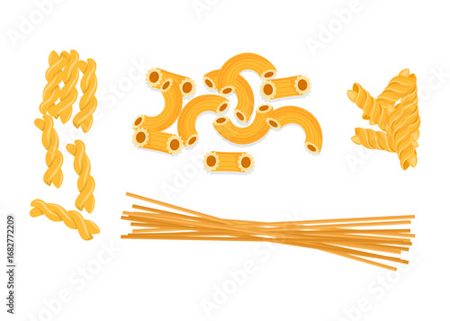 Pasta vector cooking macaroni and spaghetti and macaroni ingredients of italian cuisine illustration