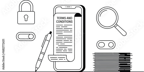 Legal agreement and security icons on white background