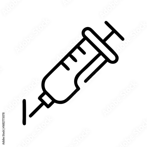 A minimalistic line drawing of a syringe with a needle shown injecting a small amount of liquid out