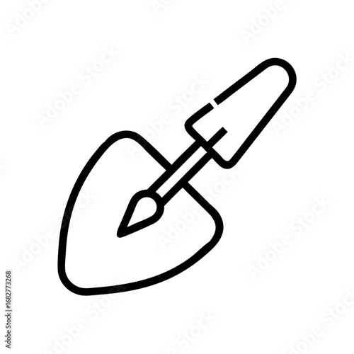Illustration of a small hand trowel tool with a black outline on a white background in vector format