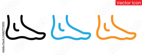 Simple human foot icons in black, blue, and orange