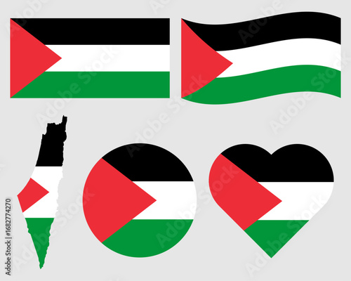 Collection of Palestine Flags Asian Country
