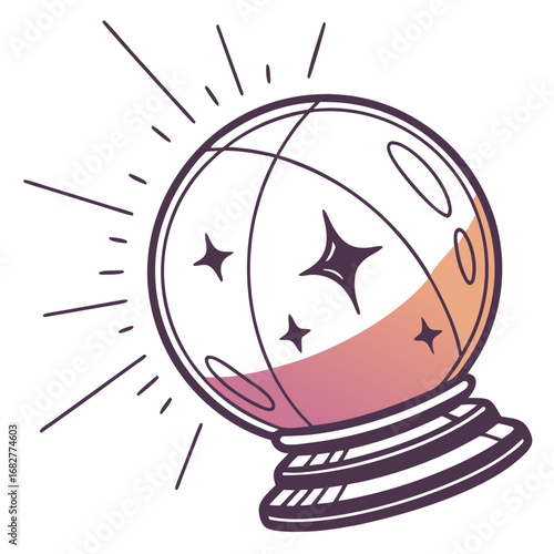 Stylized Crystal Ball with Stars Lines and Decorative Base.