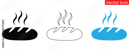 Freshly baked bread icon, warm steam rising,Bread icon, bread loaf and bread slices icon.