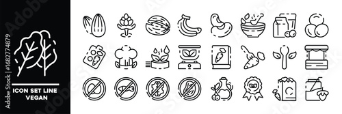 Line Icon Set Featuring Vegan and Related Elements.