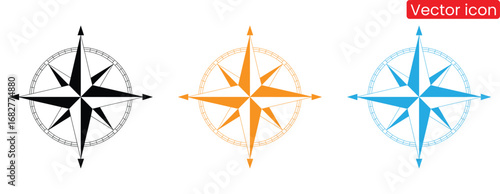 Modern compass rose icons set,Compass icon.Nautical compass with north,south, west east for map and travel.Logo for direction and navigation.Compass icons set. Set of compass symbols on white isolate.