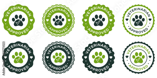 Veterinarian Approved Pet Paw Badge Icons in Green and Black