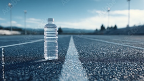 Water bottle on a running track
