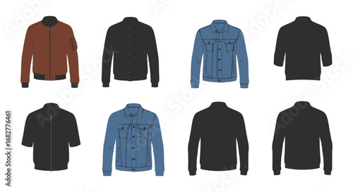 Collection of various jackets and coats in different colors and styles